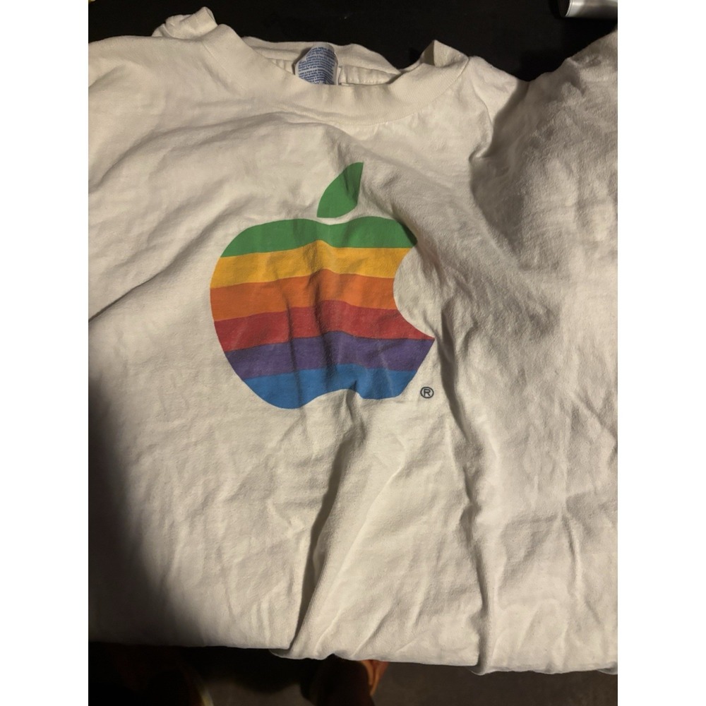 Vintage 80s Apple Rainbow Logo Shirt Mens XL White Hanes Beefy Made USA Tee‎